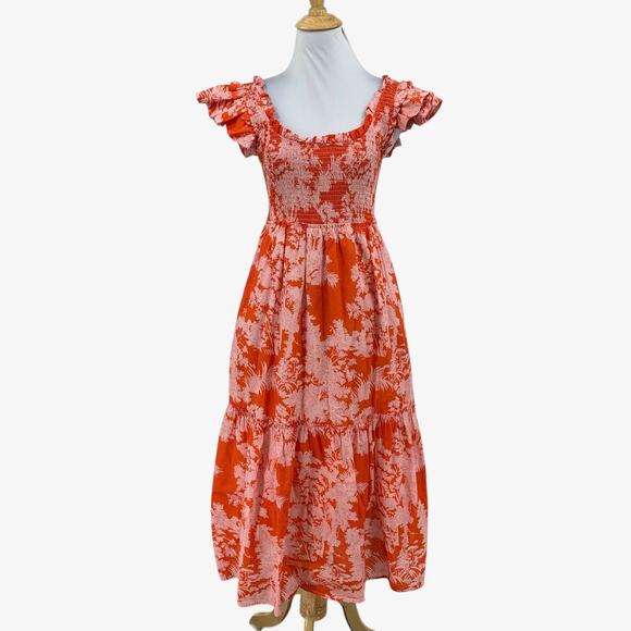 Tuckernuck Dress Womens M Medium Scarlet Toile Mallie Ruffle Sleeve Smocked Midi - Picture 1 of 13